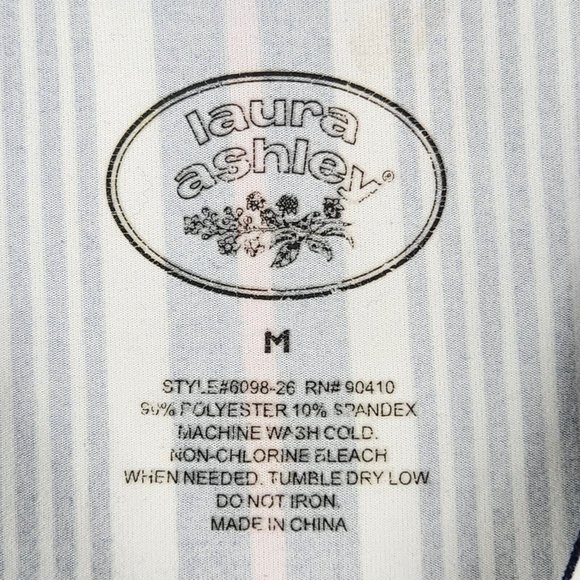 Laura Ashley Wrap Dress Size Medium Blue White Pink Striped 3/4 Sleeve - Picture 5 of 7